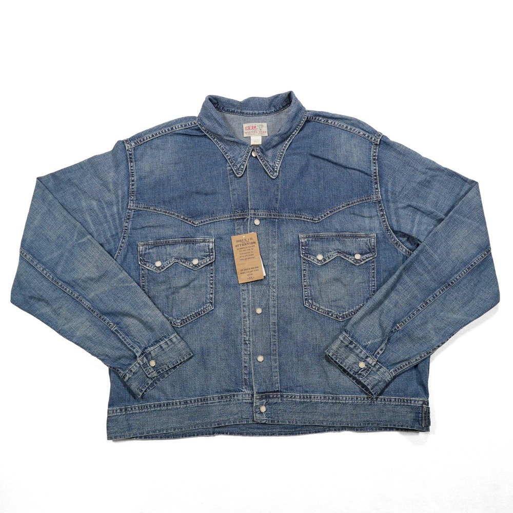 NWT RRL DOUBLE RL Mens XXL Indigo Dye Denim Western Sawtooth Trucker Jean Jacket - Picture 2 of 10